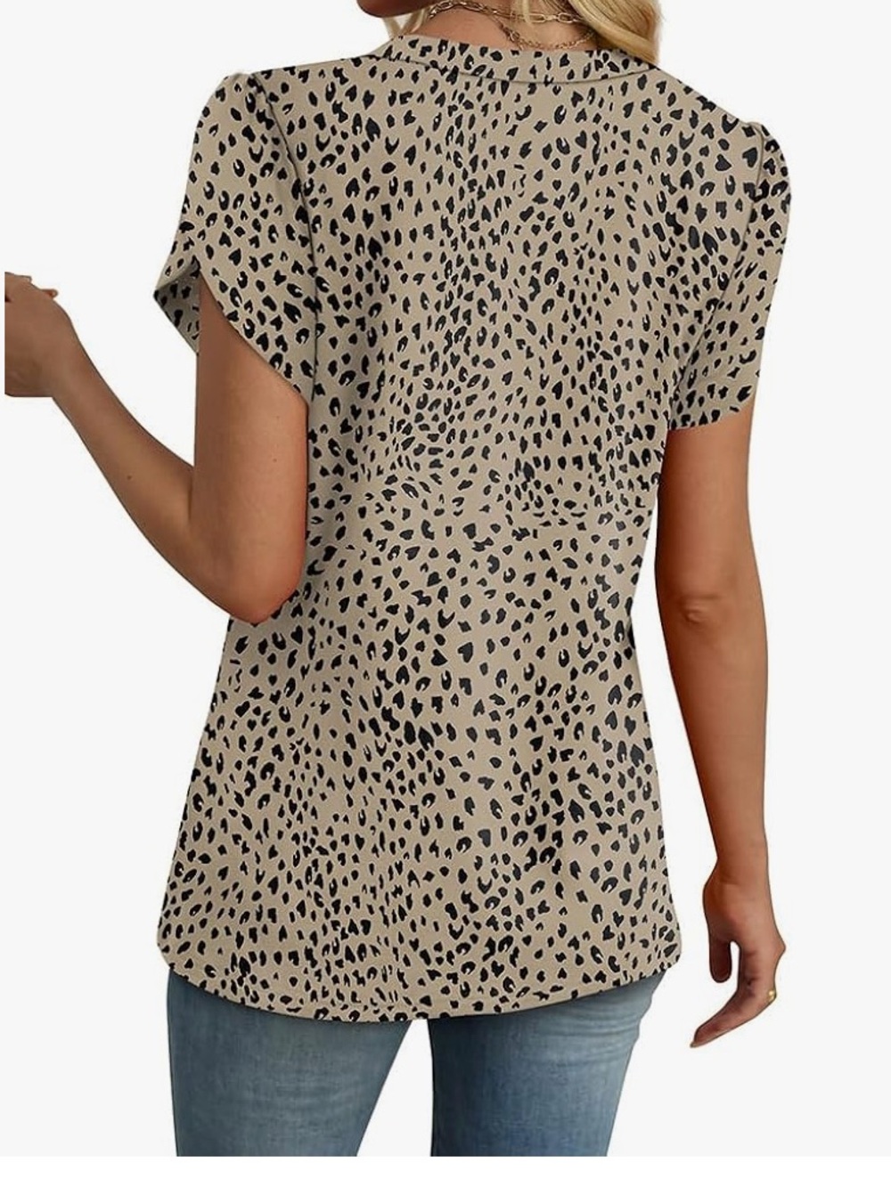 Wiholl Dressy Casual Animal Leopard Print Top V Neck Petal Flutter Sleeve XL - Picture 11 of 16